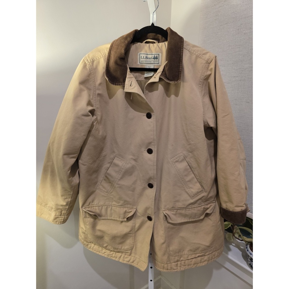 LL Bean Adirondack Barn Coat Womens 1X Tan Canvas Chore 90s Quilted Interior